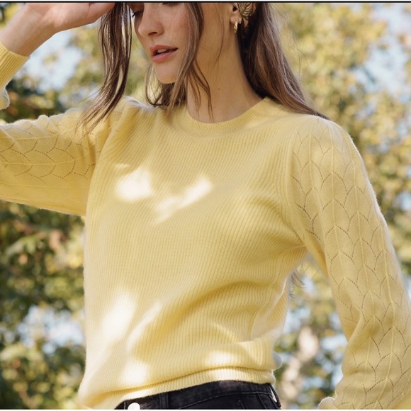 27 Miles Malibu Sweaters - 27 Miles cashmere Hinnen crewneck sweater Delicate Pointelle Stitch yellow XS